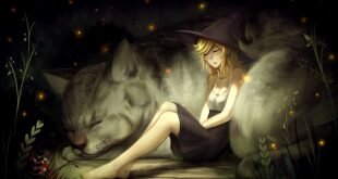 Download Witch Girl Big Cat Fantasy Wallpaper