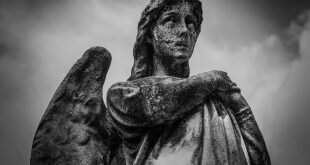 Woman With Wings Statue Grayscale Photo Wallpaper