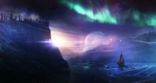 Space Fantasy Northern Lights Boat Sea Creative
