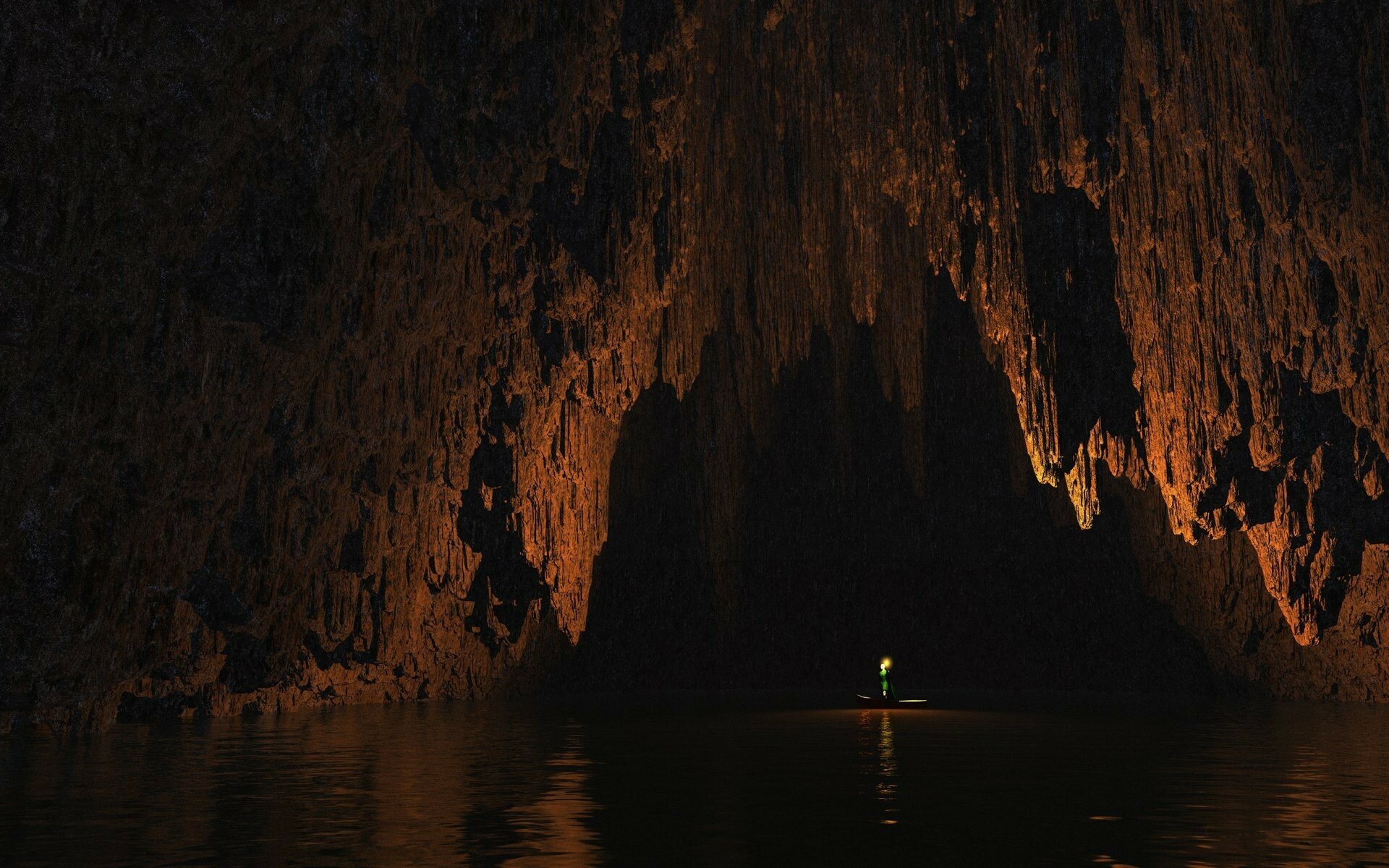 A boat ride in the cave Wallpaper photo