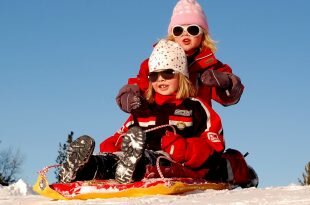 Sweden Children Girls Sled Sledding Winter Snow Wallpaper