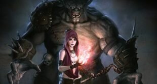 Witch with a monster in the game Dragon Age Origins Wallpaper
